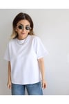 Arkası Poplin Bağlamalı Beyaz Penye Tshirt