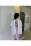 Arkası Poplin Bağlamalı Beyaz Penye Tshirt