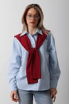 Bağlama Detaylı Oversize Mavi Poplin Gömlek