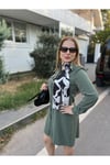 Beli Şal Detaylı Haki Gömlek Elbise