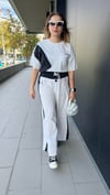 Beyaz Kumaş Konstratlı Oversize T-Shirt Takım