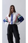 Beyaz Oversize Yazılı İnce Bomber Ceket