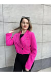 Broş Detaylı Tasarım Pembe Crop Ceket