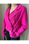 Broş Detaylı Tasarım Pembe Crop Ceket