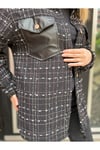 Chanel Modeli Deri Detaylı Siyah Tüvit Gömlek