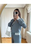 Çizgili Gri Vatkalı Ceket Ve Pantolon Takım