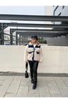 Denim Ve Deri Detaylı Tasarım Beyaz Kürk