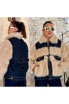Denim Ve Deri Detaylı Tasarım Beyaz Kürk