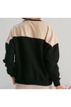 Deri Detaylı Içi Polarlı Siyah Sweatshirt