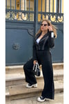 Dikiş Detaylı Siyah Crop Blazer Ve Pantolon Takım