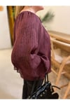 Gold Zincirli Oversize Bordo Tül Bluz