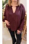 Gold Zincirli Oversize Bordo Tül Bluz
