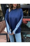 Gömlek Detaylı Oversize Tasarım Lacivert Sweatshirt