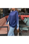 Gömlek Detaylı Oversize Tasarım Lacivert Sweatshirt