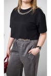 İncili Siyah Kısa Tshirt