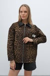 Kadın Deri Detaylı Astarlı Leopar Desenli Ceket