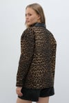 Kadın Deri Detaylı Astarlı Leopar Desenli Ceket