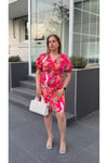 Karpuz Kol Önü Büzgülü Pembe Kısa Elbise