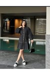 Kemer Detaylı Uzun Kol Siyah Gömlek Elbise