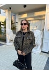 Kolları Kemerli Leopar Desenli Kaşe Mont