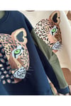 Kolları Paraşüt Leopar Desenli Oversize Lacivert Sweatshirt