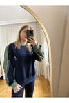 Lacivert Kolu Büzgülü Sweatshirt