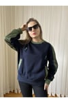Lacivert Kolu Büzgülü Sweatshirt