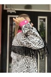 Leopar Desenli Püskül Detaylı Tasarım Jean Gömlek
