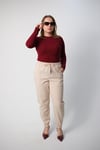 Paçası Fermuarlı Bej Jogger Pantolon