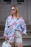Pembe Çiçekli Oversize Keten Gömlek