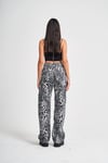 Siyah Beyaz Leopar Renk Loose Fit Straight Denim