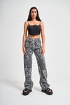 Siyah Beyaz Leopar Renk Loose Fit Straight Denim