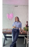 Tasarım Mavi Crop Gömlek Ve Pantolon Takım