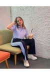 Tasarım Mavi Crop Gömlek Ve Pantolon Takım