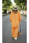 Turuncu Oversize Keten Gömlek Ve Pantolon Takım