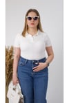 Yakası Taşlı Beyaz Polo Yaka Tshirt