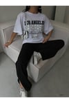 Yazılı Ve Baskılı Beyaz Oversize Tshirt