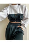 Yeşil Saten Detaylı Tasarım Sweatshirt Takım