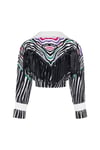 Zebra Desenli Deri Püsküllü Oversize Jean Ceket