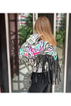 Zebra Desenli Deri Püsküllü Oversize Jean Ceket