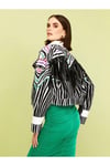Zebra Desenli Deri Püsküllü Oversize Jean Ceket