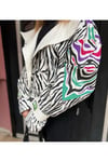 Zebra Desenli Deri Püsküllü Oversize Jean Ceket