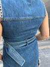Zincir Detaylı Kolsuz Kısa Mavi Kot Elbise