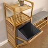 2 Organizer Raflı Ahşap Bambu Çek-Aç Kirli Sepeti