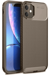 Apple iPhone 11 Kılıf Auto Focus Karbon Kapak - Kahverengi