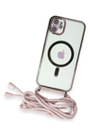Apple iPhone 11 Kılıf Divo Lazer Askılı Magsafe Kapak - Pembe