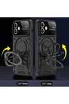 Apple iPhone 11 Kılıf Joy Lens Standlı Kapak - Koyu Yeşil