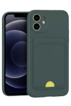 Apple iPhone 11 Kılıf Kelvin Kartvizitli Silikon - Koyu Yeşil