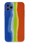 Apple iPhone 11 Pro Kılıf Ebruli Lansman Silikon - Mavi-Turuncu