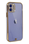 Apple iPhone 12 Kılıf Liva Taşlı Silikon - Mor
